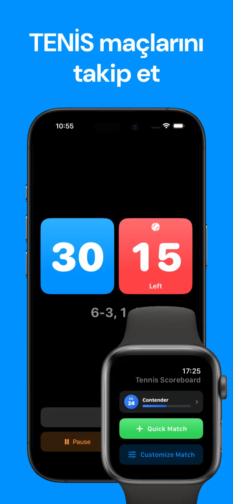 TENİS maçlarını takip et — iPhone'da maç geçmişini gösteren Tenis Skor Tahtası, Apple Watch'ta canlı oyun skoru ile